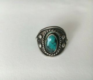 Native American Vintage Mens Turquoise Sterling Silver Rope Ring Sz 12.  75