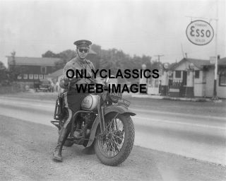 1934 Harley Davidson Vl Motorcycle Trooper Nj State Police 8x10 Photo Esso Gas