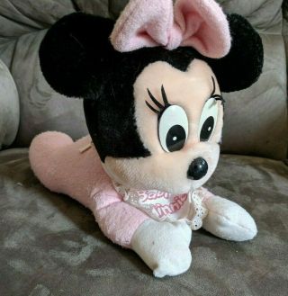Vintage Disneyland World Baby Minnie Mouse Plush Pink Terry Cloth,  Bib Crawling