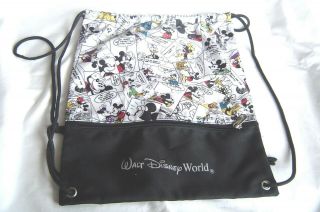 Walt Disney World Comic Strip Drawstring Bag Backpack Black & White Lightweight