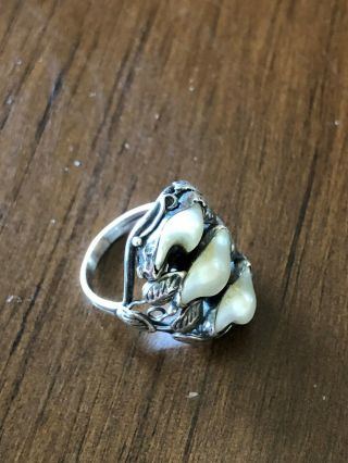 Arts and Crafts Silver and Pearl Woman ' s Ring 3