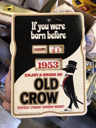 Vintage Old Crow Bourbon American Whiskey Cardboard Drinking Age Sign 1960 - 70’s