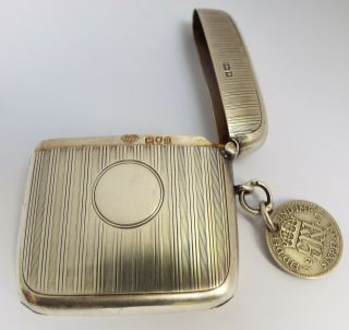 Large Heavy English Antique 1915 Sterling Silver Vesta Match Case