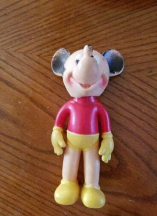 Mickey Mouse Vtg 8 " Squeeze Squeak Toy Figure Sun Rubber Co Red Yellow