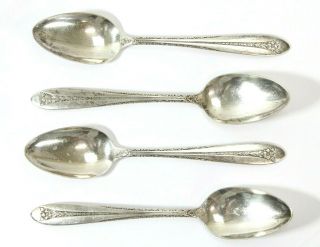 (4) Vintage National Margaret Rose Sterling Silver Tea Spoons Teaspoons: 3.  6 Oz.