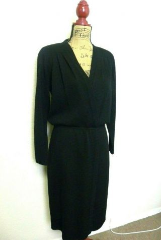 Vintage St.  John By Marie Gray Black Knit V - Neck Sheath Dress Women 