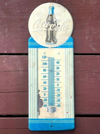Vintage Coca - Cola Company Metal Outdoor Thermometer Blue / White 15 - Inch Rare