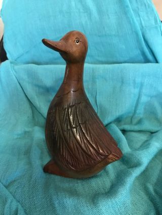 Vintage 8” Carved Solid Wood Wooden Duck Figurine
