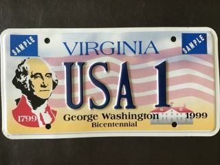 1999 Virginia George Washington Bicentennial Sample License Plate Usa Specialty