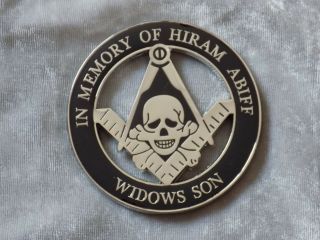 Masonic 3 " Car Emblem Widows Sons Hiram Abiff Skull Crossbones Freemasonry
