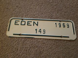 Vintage 1969 Eden North Carolina Motorcycle Car License Plate Tag Topper 149