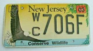 Jersey License Plate " Wc 706 F " Nj Conserve Wildlife American Bald Eagle