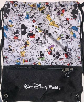 Walt Disney World Comic Strip Drawstring Bag Backpack Retro Mickey Donald Pluto