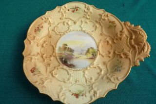 Stunning Vintage Royal Worcester Fishing Scene Blush Hand Painted Plate