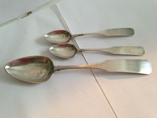 3 Antique American Coin Silver Spoons Theophilus Bradbury Mark