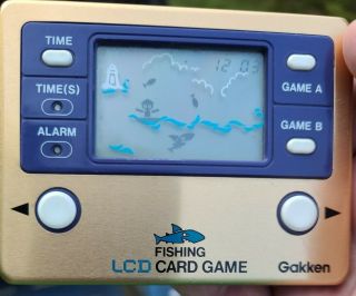 Gakken Fishing Lcd Card Game - Vintage Handheld Collectible -