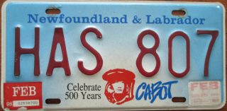 2000 Newfoundland Canada Cabot 500 Years License Plate Has 807 Hard To Find