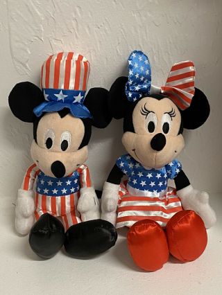 Disney Mickey And Minnie Mouse 12in Plush 2 Piece Set Patriotic 4th Of July