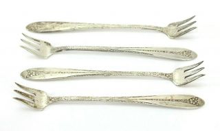 (4) Vintage National Margaret Rose Sterling Silver Shrimp/oyster Forks: 3.  4 Oz.