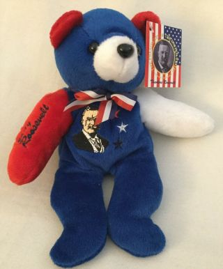 Teddy Roosevelt Bear 26th President Usa Red White Blue Flag Republican Rare Item