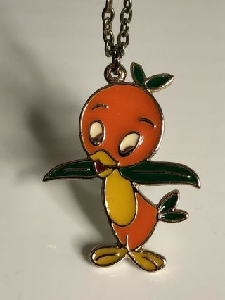 Vintage Miniature Walt Disney Prod Florida Orange Bird Necklace Metal Enamel 18”