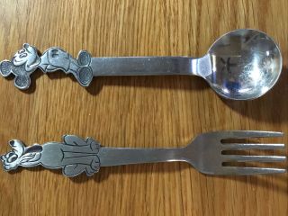 Vintage Walt Disney Stainless Goofy Fork And Mickey Spoon By Bonny,  Japan