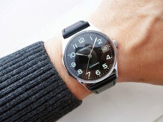 Rare Black German Pratina Automatic Date Vintage Wristwatch 1960 