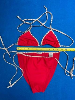 Burberry Red Bikini Swimsuit Vintage Check Trim Size M