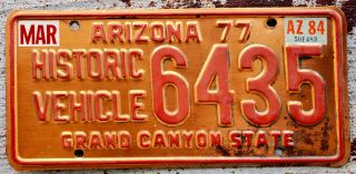 1977 Red On Copper Arizona " Historic Vehicle " License Plate With A 1984 Sticker