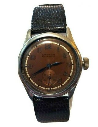 Vintage Croton Aquamatic 17 Jewel Bumper Watch Silver Tone With Copper Tone Dial