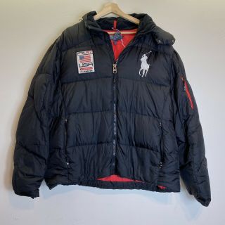 Vintage Polo Ralph Lauren Prl67 Usa Downhill Alpine Ski Puffer Jacket Black Xl