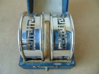 Pair Vintage Sterling Silver Greek Key Napkin Rings 1929,  Boxed