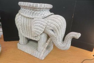 Lovely Vintage White Wicker Elephant Table Plant Stand 27 " X20 " X9.  5 "