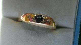 Vintage 9ct Gold Sapphire & Diamond Gypsy Ring Size N Fully Hallmarked 1.  5 Grams