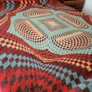 Vintage Biederlack Blanket Geometric Boho Hippie Colorful Camp