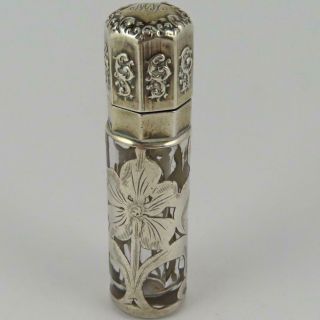 Antique Art Nouveau Sterling Silver Glass Chatelaine Perfume Scent Bottle Flask