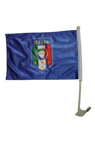 Italia Italy 4 Stars Figc Logo & Country Flag,  2 Sided 12 " X 18 " Car Stick Flag