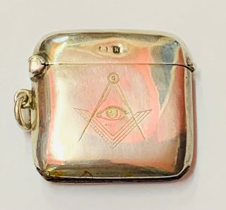“antique Solid Silver Masonic All Seeing Eye Vesta Case” Birmingham 1909