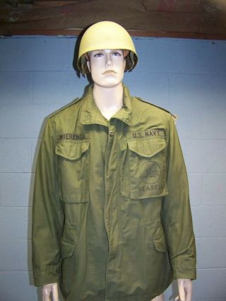 Vintage U.  S.  Navy Usn Seabees M - 65 Field Jacket With Quilted Liner And Hood