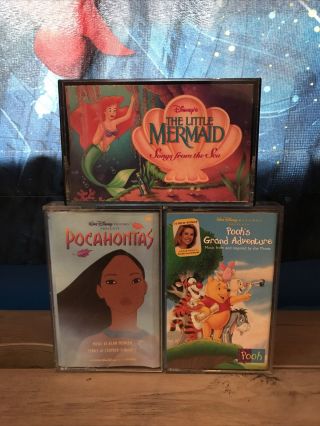 Walt Disney Set Of 3 Movie Cassette Tapes Pocahontas Little Mermaid Pooh