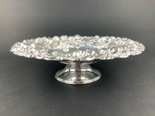 Repousse Silverplate Footed Bowl Compote Grapes Vines Pumpkins Gourds England