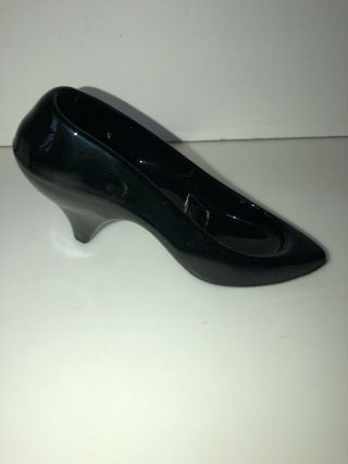 Oneida Black Blown Art Glass Slipper Shoe Ring Box/ Wedding Cake Topper Decor