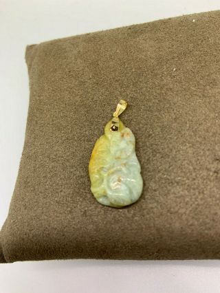 Vintage Green And White With Light Brown Jade Pendant With 14k Bale
