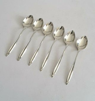 Set 6 Small Vintage Solid Silver Coffee Spoons.  36gms.  Birm.  1947.