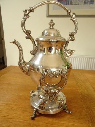 Antique Large Ornate Silver Plated Spirit Kettle Stand And Burner