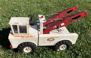 Vintage White Tonka Mighty Aa Wrecker 24 Hr Service Tow Truck Pressed Steel Toy