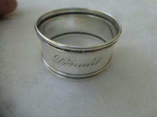 Sterling Napkin Ring Engraved Name Of Donald.  7/8 " By 1 3/4 "
