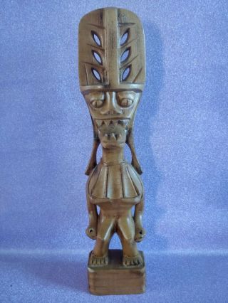 Ancienne Statue Tiki Bois Sculpté Lono Tribal Hawaii Polynésie Vintage 35,  5 Cm
