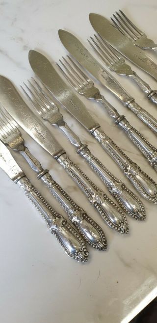 Antique Victorian Sterling Silver Handle Fish Knife And Fork Set For 5