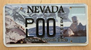 Nevada Sample Graphic License Plate Embossed " Pl 00 " Nv Preserve Pyramid Lake